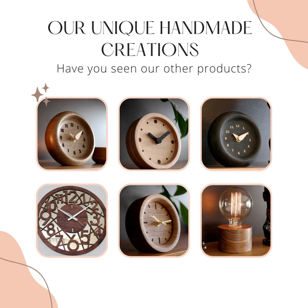 Masif Ceviz Ağacı Masa Saati | El Yapımı & Sessiz Mekanizma | 12cm