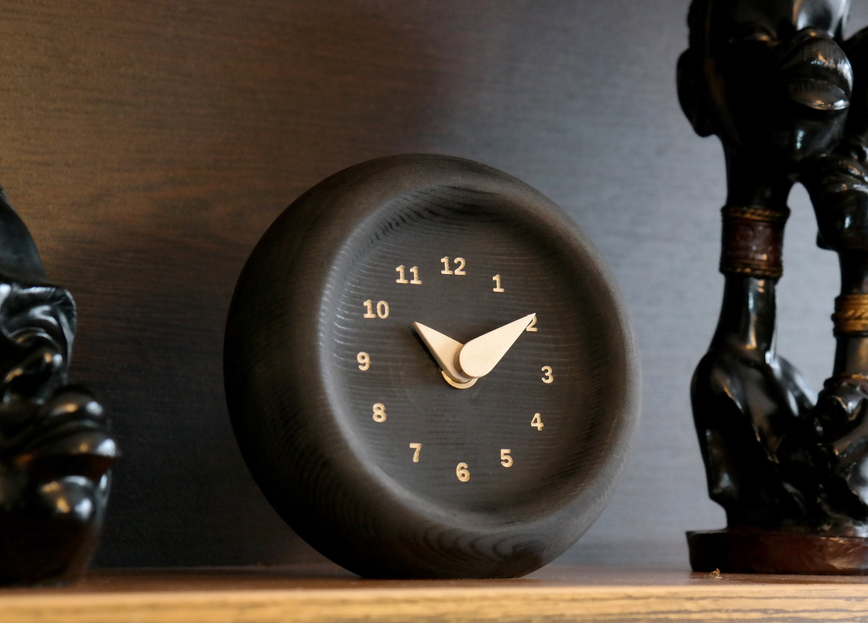 Siyah Boyalı Masif Ladin Saat - Sessiz Mekanizma ve Huş İbreli (12cm)