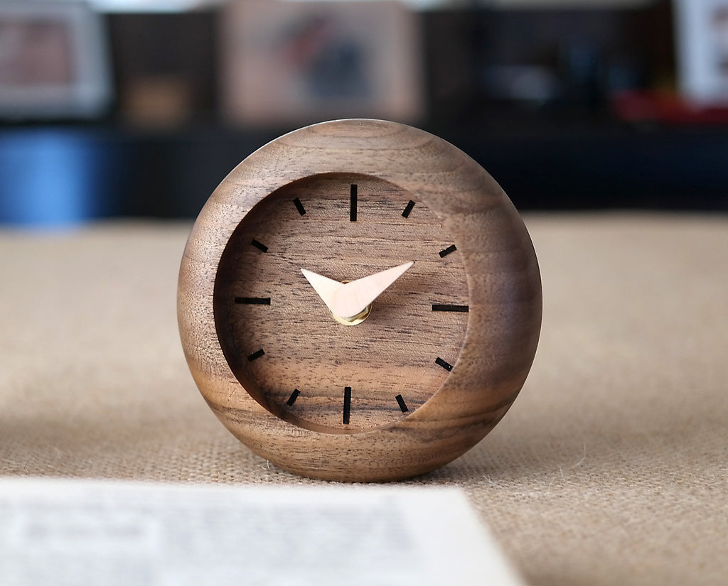 Handcrafted Walnut Wood Table Clock: Minimalist Desk Decor