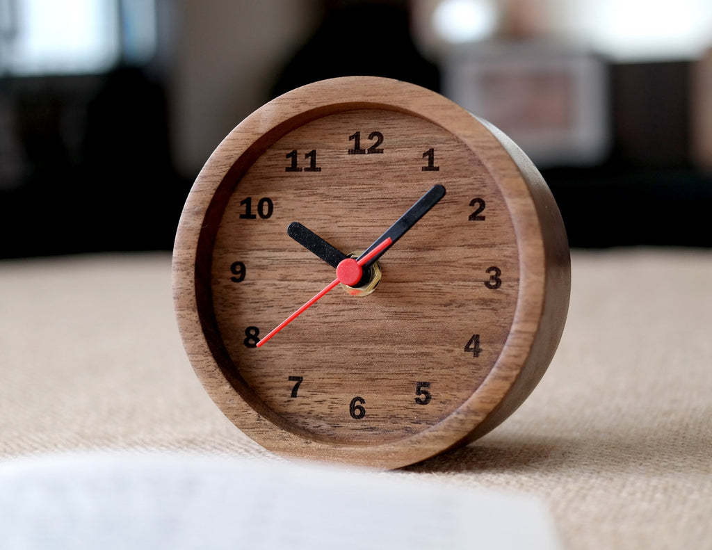 Handmade Walnut Wood Desk Clock: 11cm Table Clock