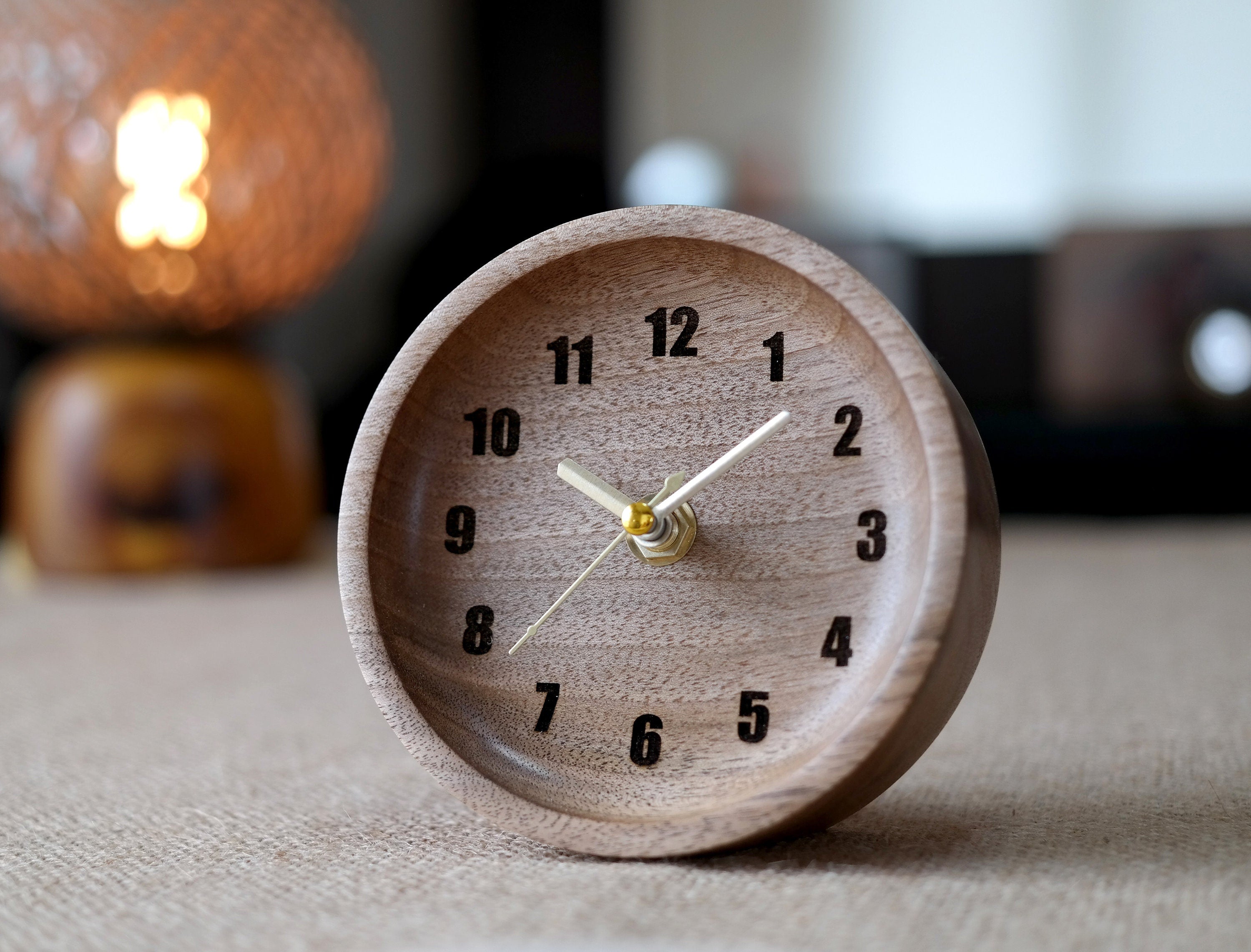 Walnut Wood Table Clock: Rustic Desk Decor