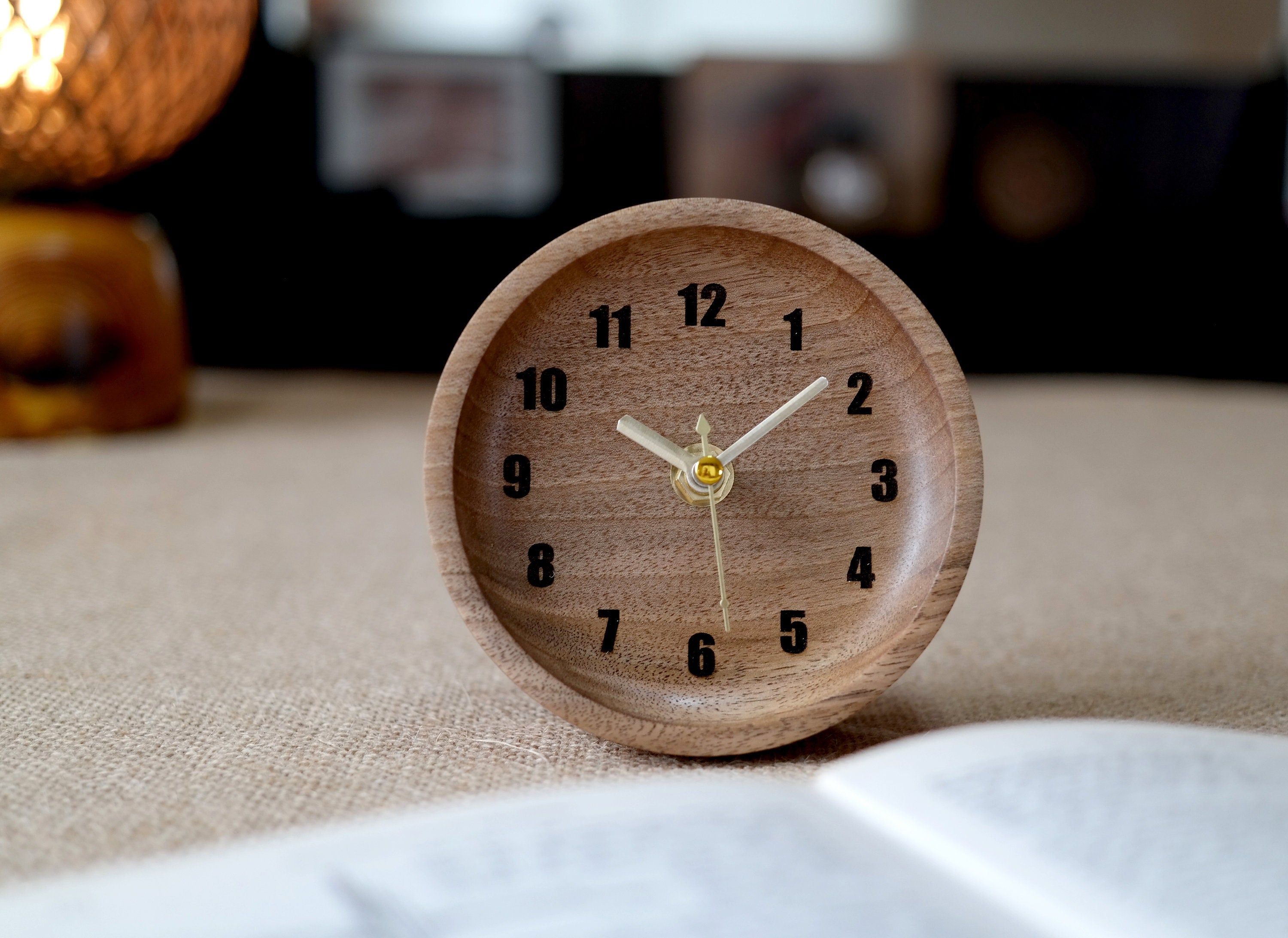 Walnut Wood Table Clock: Rustic Desk Decor