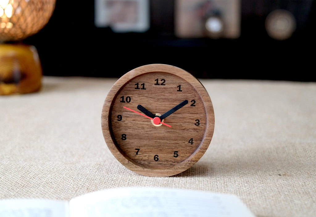 Handmade Walnut Wood Desk Clock: 11cm Table Clock