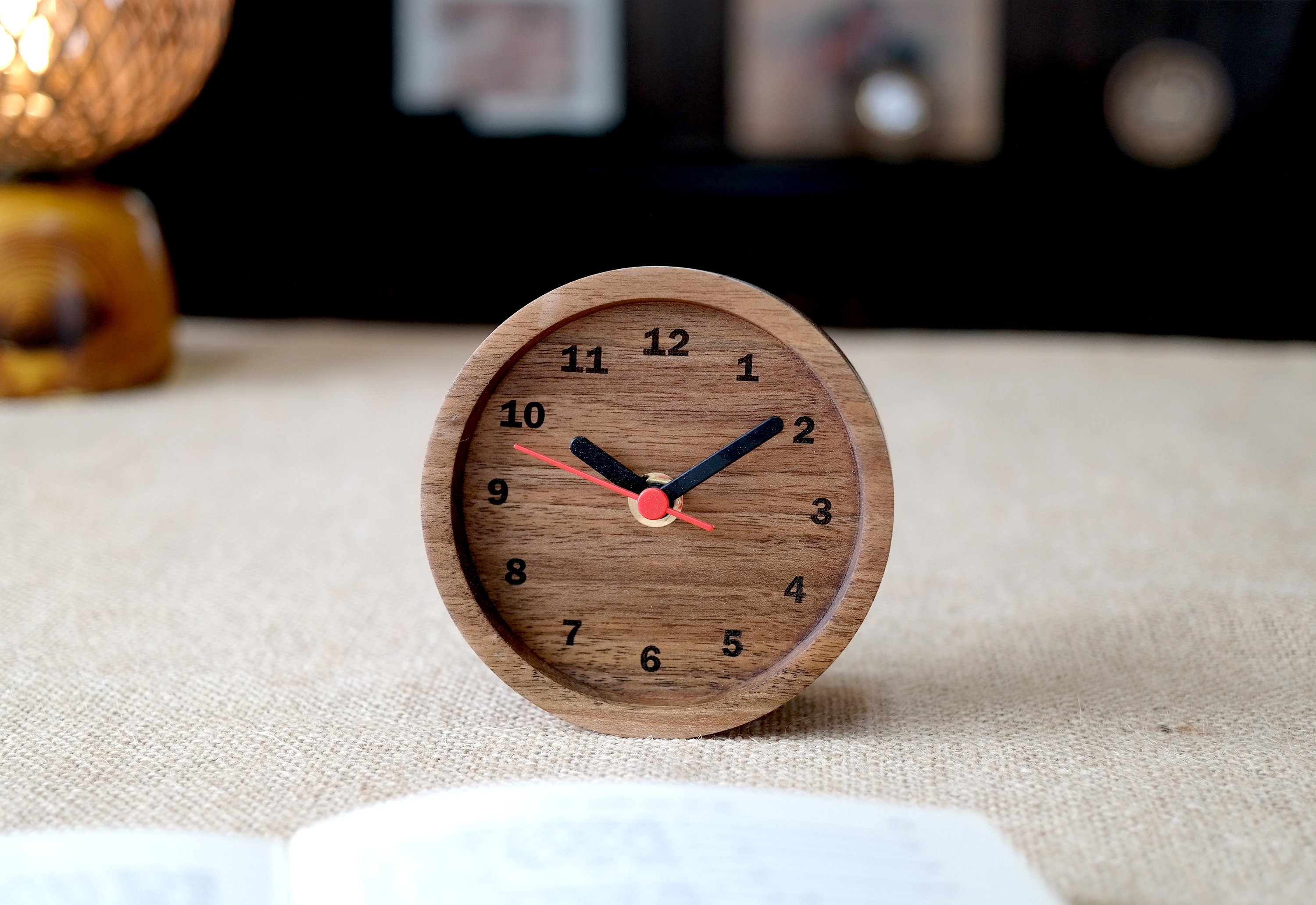 Handmade Walnut Wood Desk Clock: 11cm Table Clock