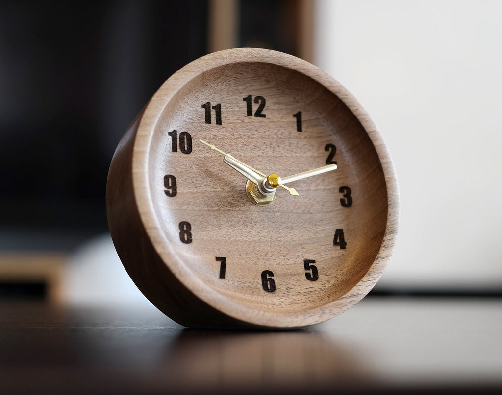 Walnut Wood Table Clock: Rustic Desk Decor