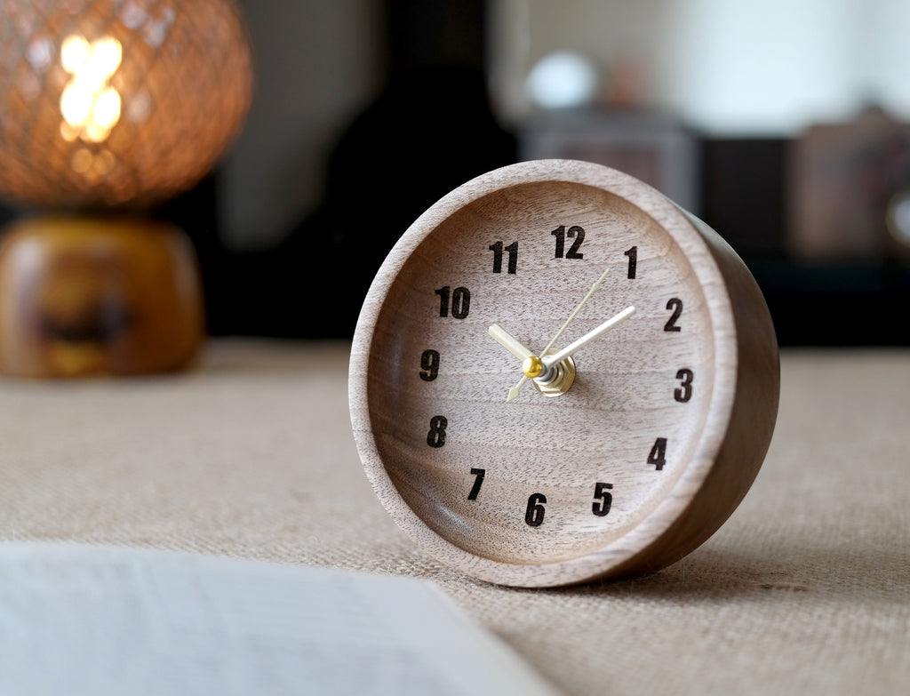 Walnut Wood Table Clock: Rustic Desk Decor