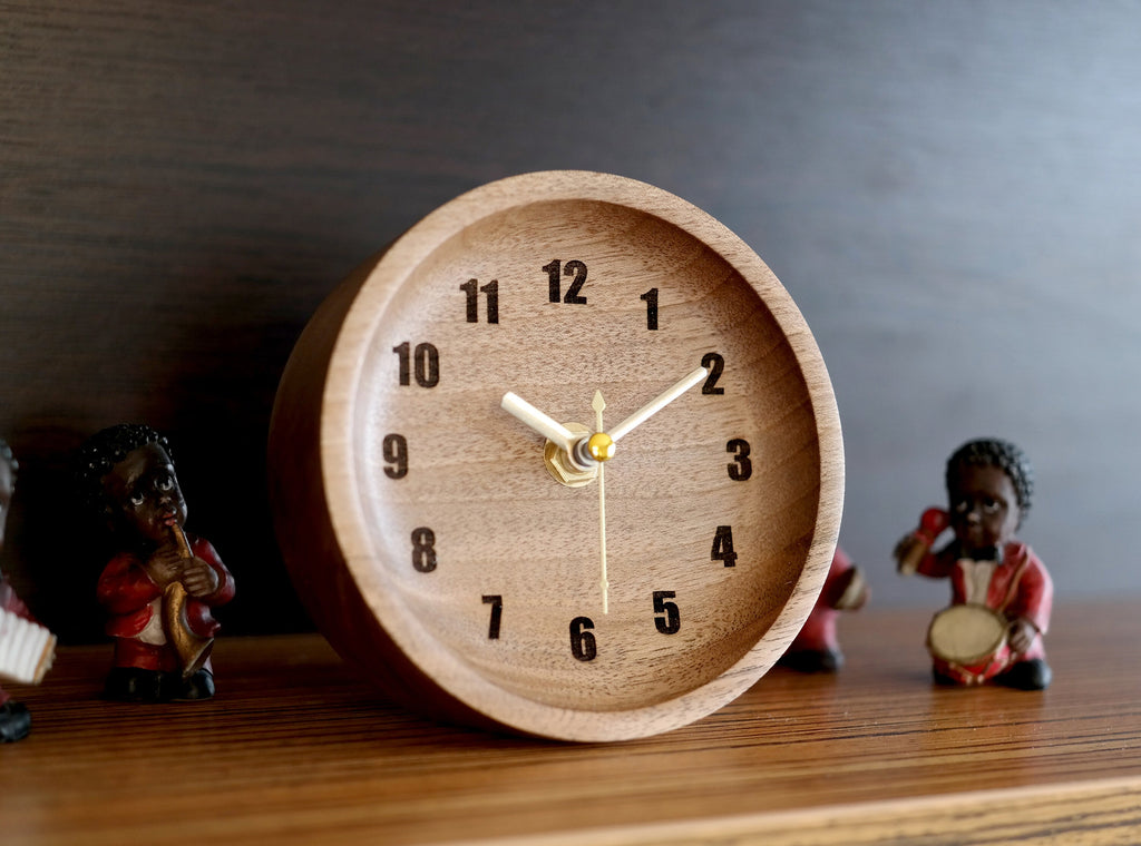 Walnut Wood Table Clock: Rustic Desk Decor