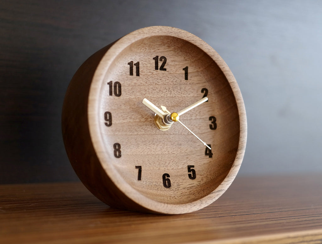 Walnut Wood Table Clock: Rustic Desk Decor