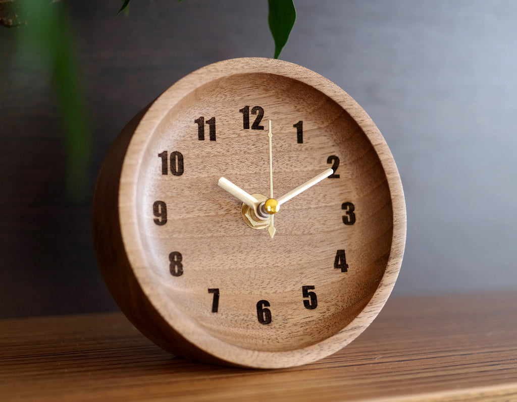 Walnut Wood Table Clock: Rustic Desk Decor