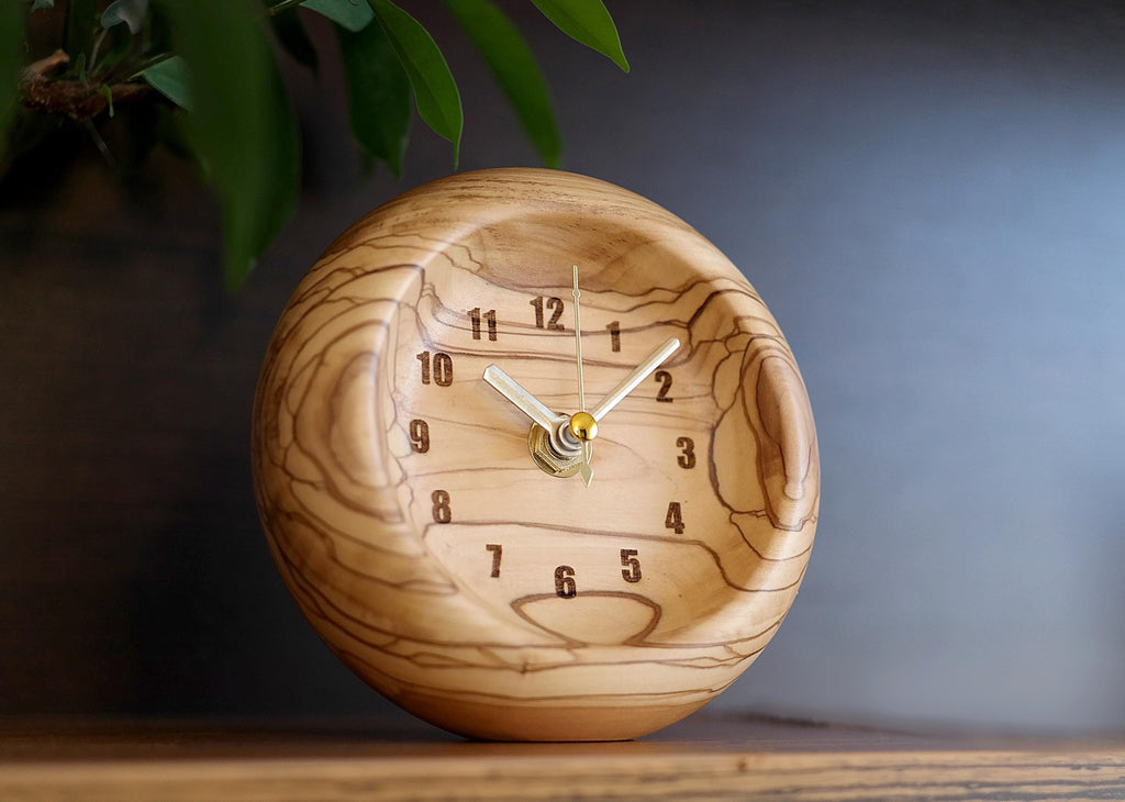 Handmade Olive Wood Desk Clock – Unique Natural Wooden Timepiece – Modern Rustic Office Decor