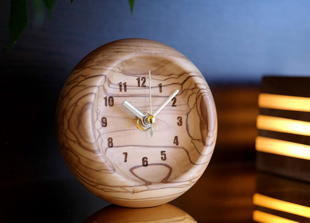 Handmade Olive Wood Desk Clock – Unique Natural Wooden Timepiece – Modern Rustic Office Decor