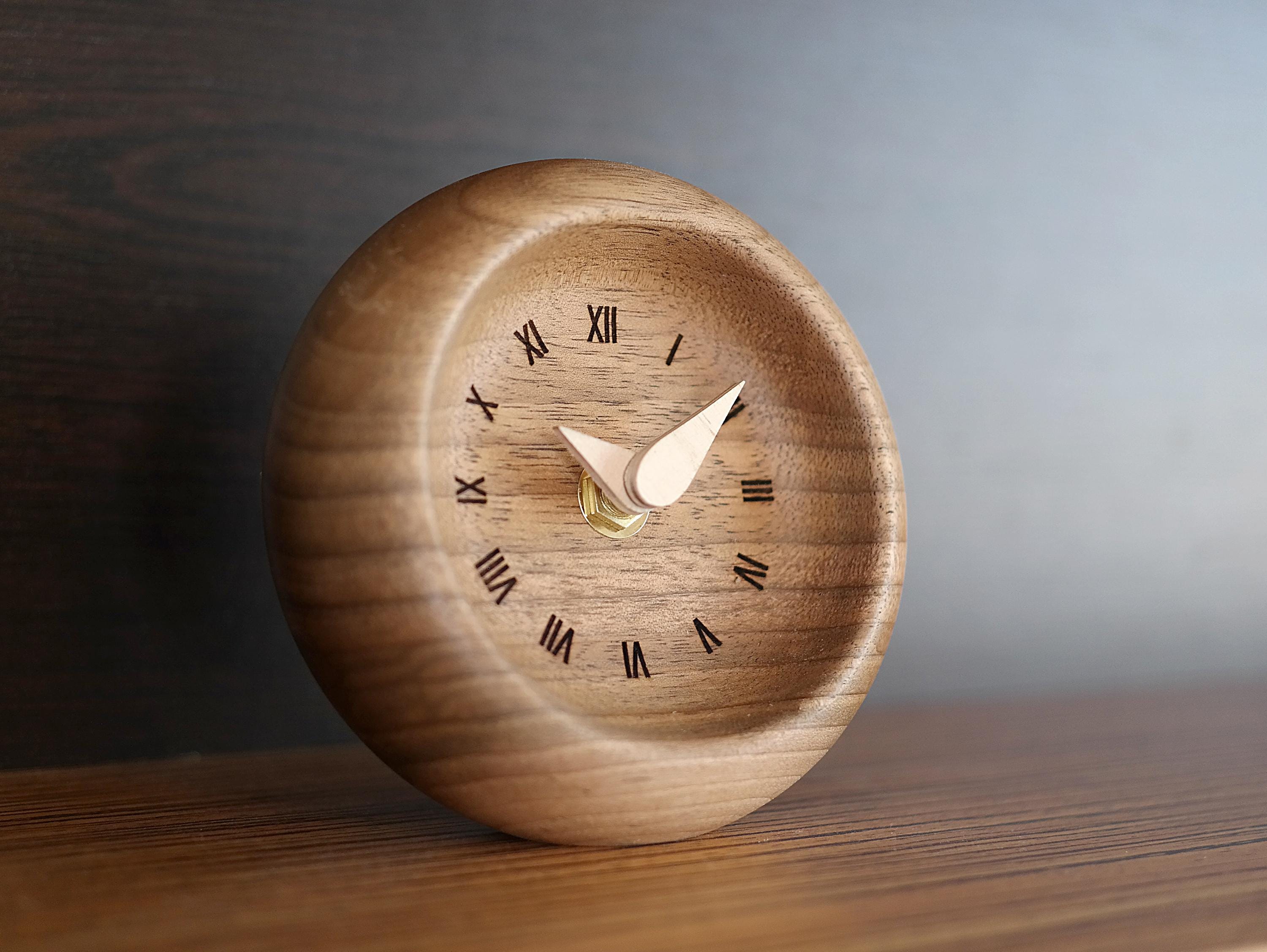 Handcrafted Walnut Table Clock with Roman Numerals – Elegant Wooden Desk Timepiece