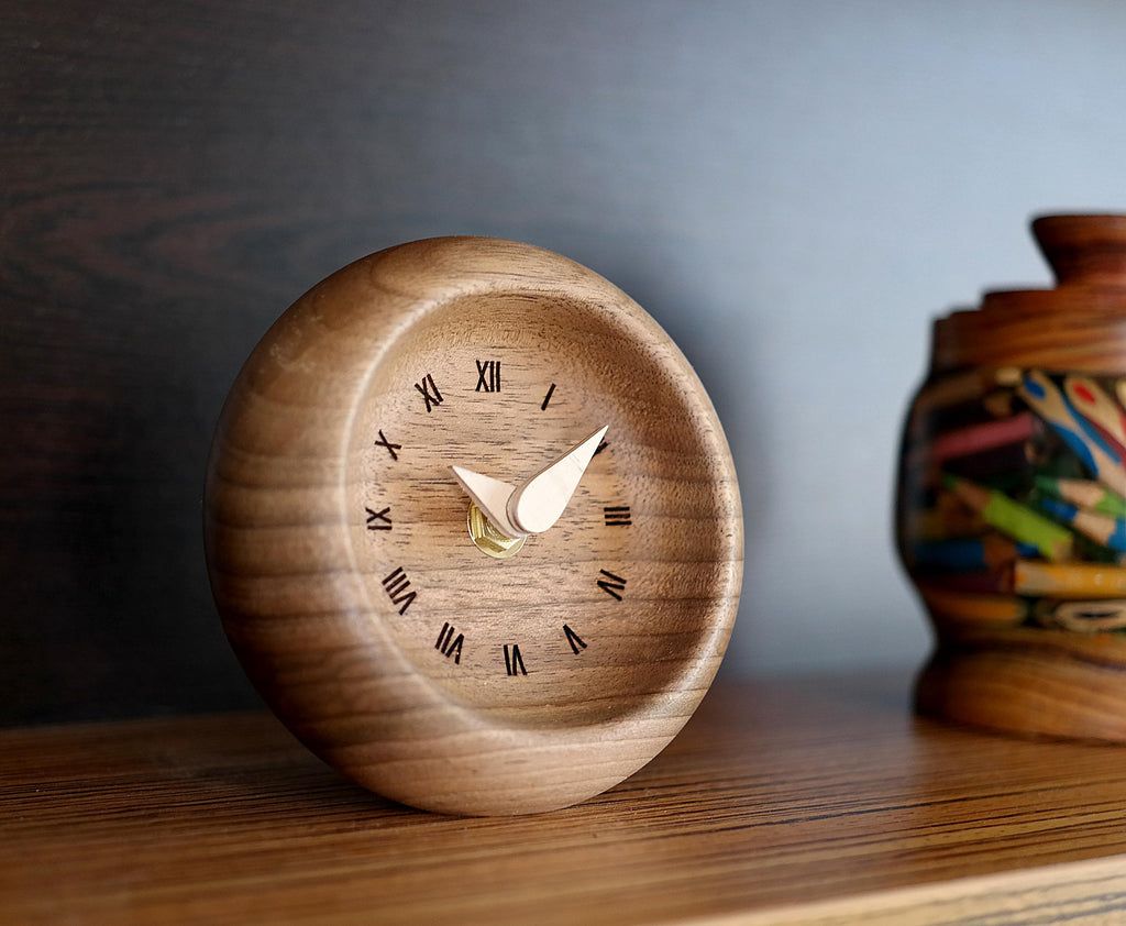 Handcrafted Walnut Table Clock with Roman Numerals – Elegant Wooden Desk Timepiece
