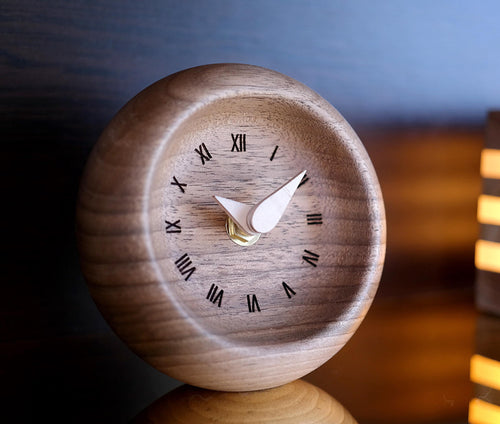 Handcrafted Walnut Table Clock with Roman Numerals – Elegant Wooden Desk Timepiece