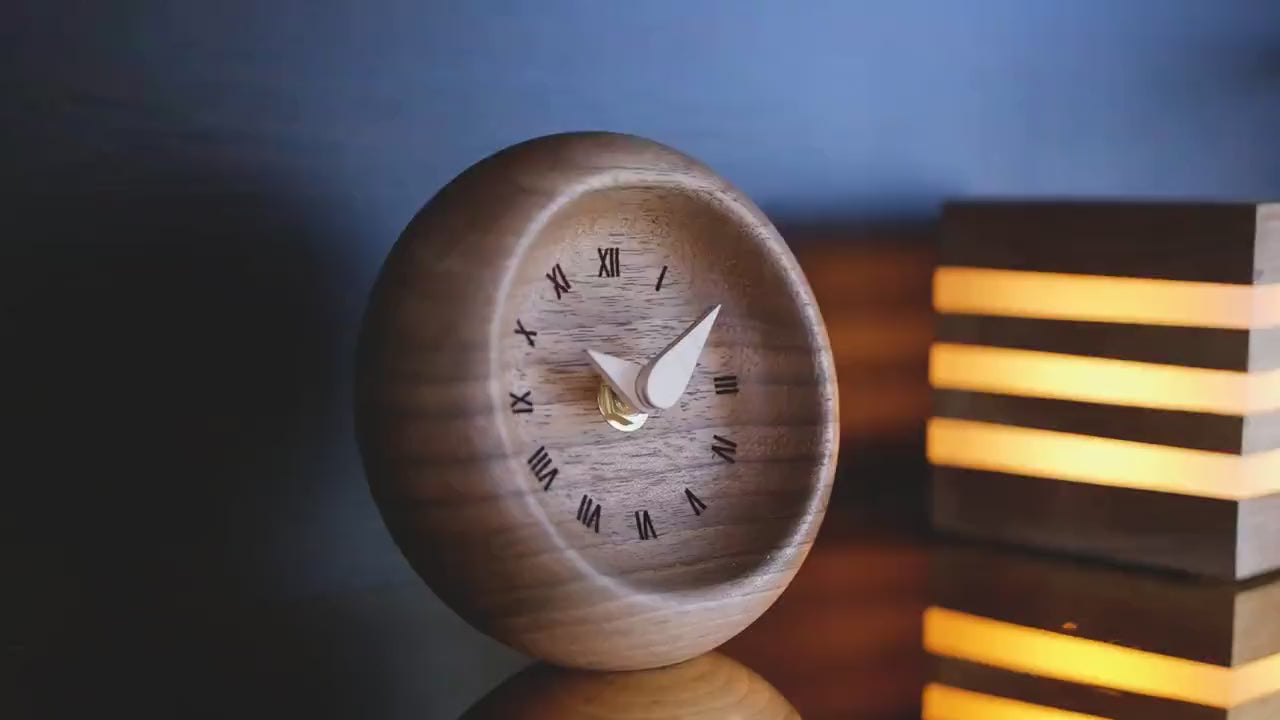 Handcrafted Walnut Table Clock with Roman Numerals – Elegant Wooden Desk Timepiece