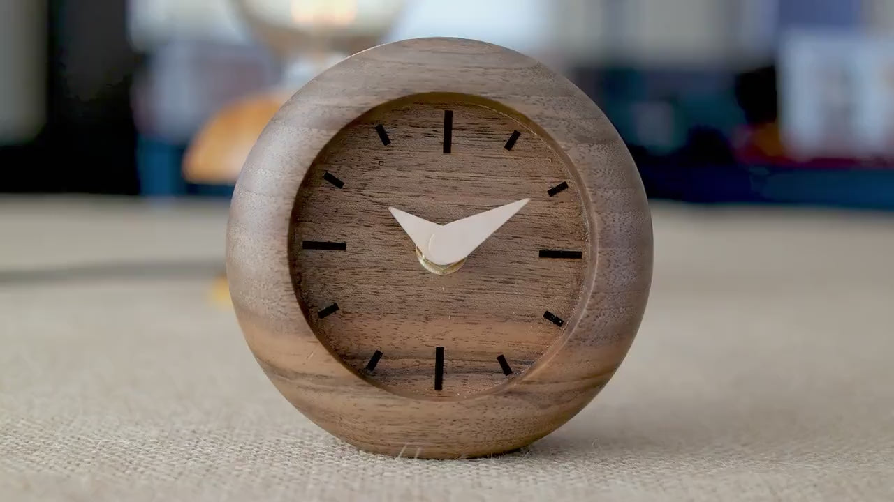 Handcrafted Walnut Wood Table Clock: Minimalist Desk Decor